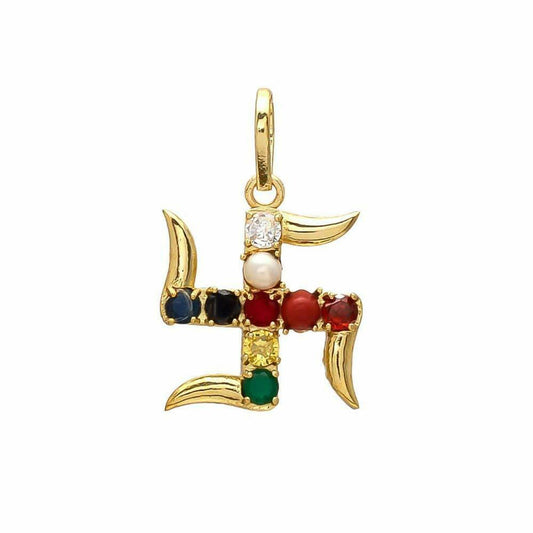 Spiritual Swastik Navagraha Pendant with 9 Gemstones - Aemorio