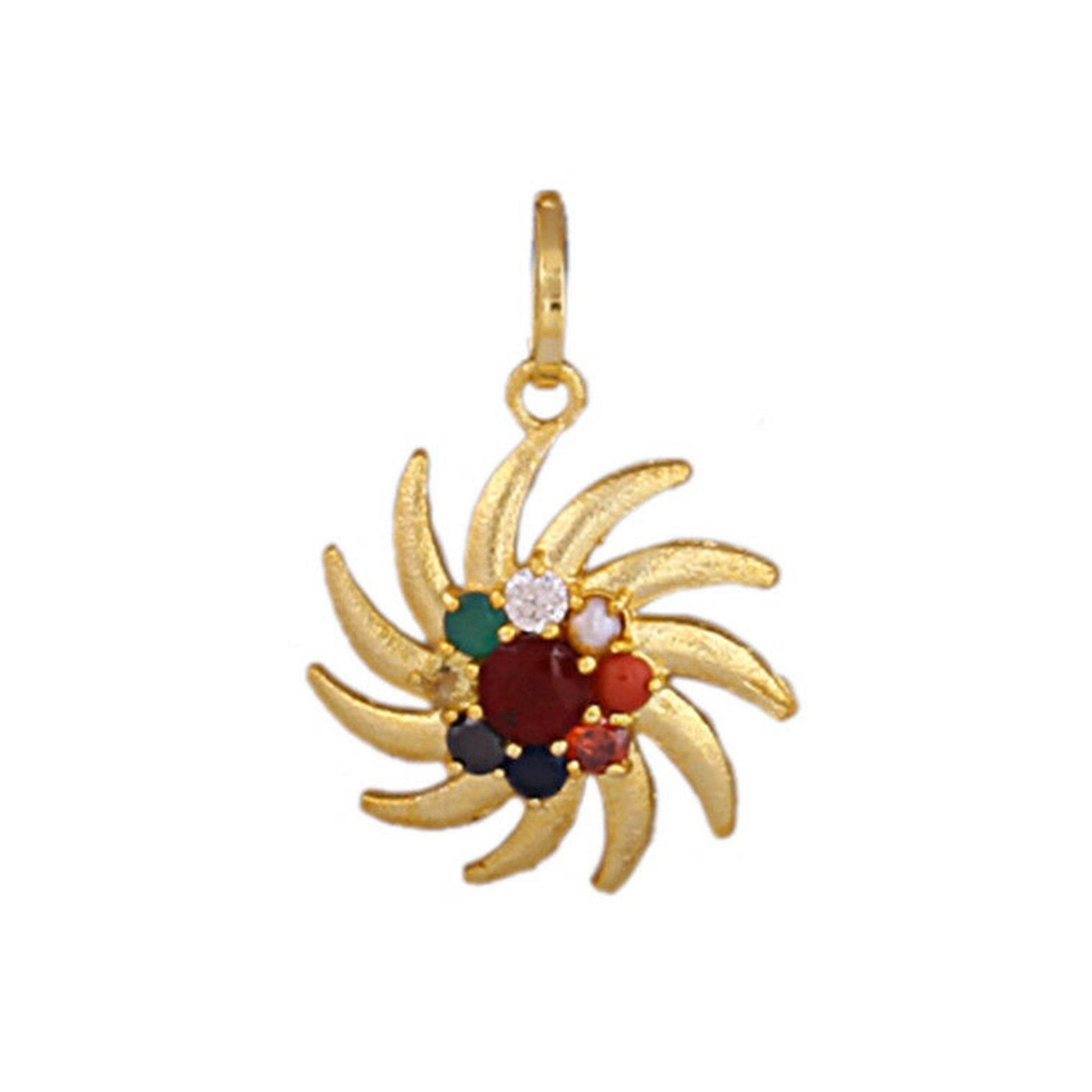 Designer Navratna Surya Locket in Brass (Panchdhatu) - Aemorio