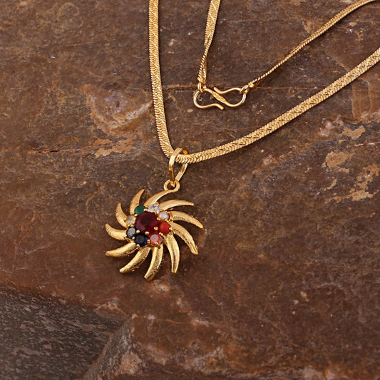 Designer Navratna Surya Locket in Brass (Panchdhatu) - Aemorio