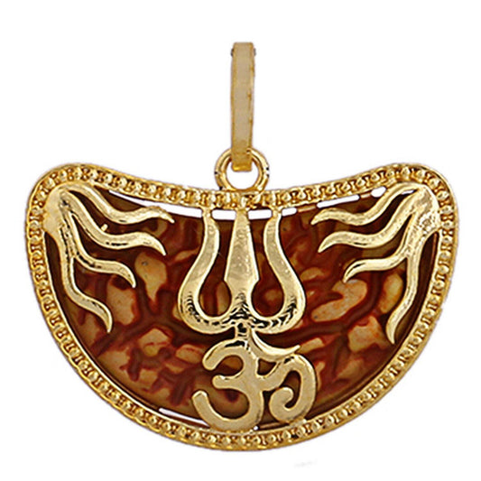 Kaju Rudraksha 1 Mukhi Pendant - Golden Brass Locket - Aemorio