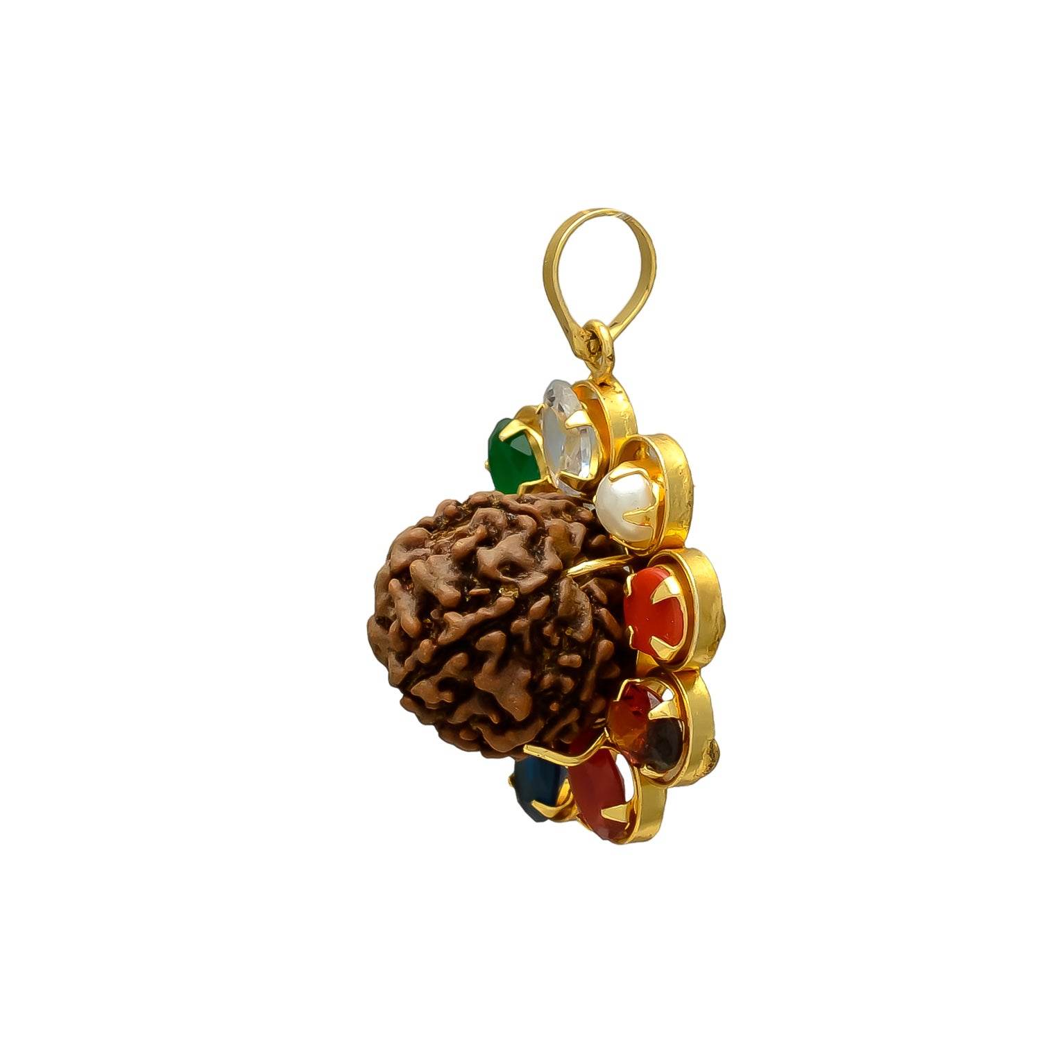 Navratana Rudraksha Pendant – Gold Plated, Healing Gemstones - Aemorio