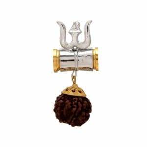 Rudraksha Damru Trishul Pendant – Spiritual Brass Charm - Aemorio