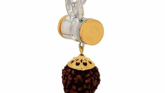 Rudraksha Damru Trishul Pendant – Spiritual Brass Charm - Aemorio