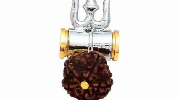 Rudraksha Damru Trishul Pendant – Spiritual Brass Charm - Aemorio