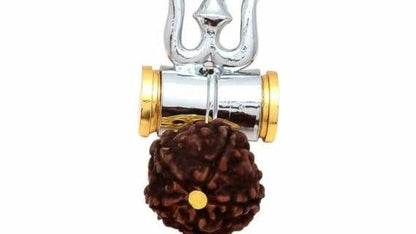 Rudraksha Damru Trishul Pendant – Spiritual Brass Charm - Aemorio