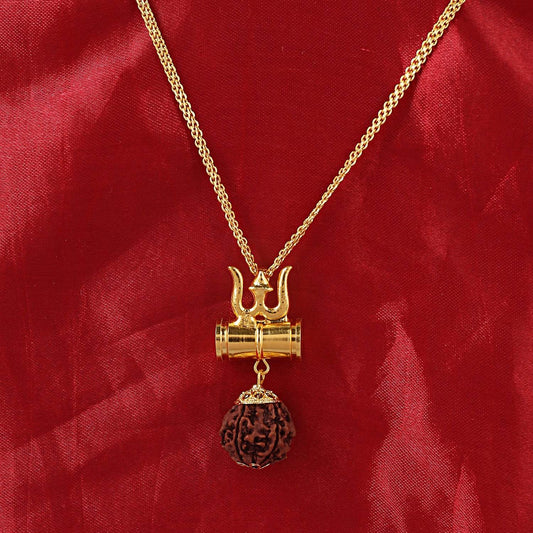 Rudraksha Shiva Damru Trishul Pendant – Spiritual & Powerful - Aemorio