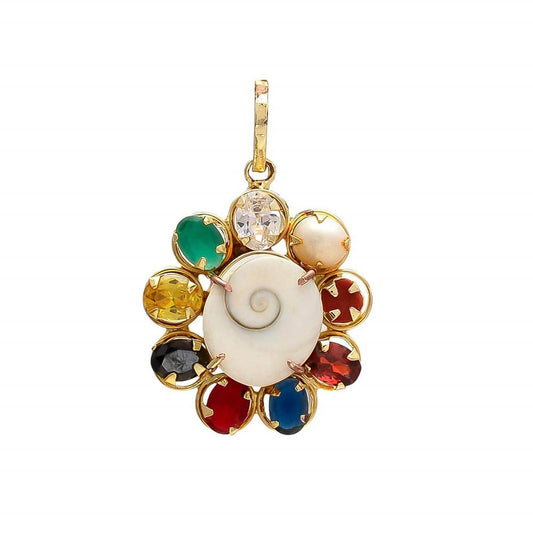 Synthetic Navratan Gomti Chakra Pendant / Locket for Men & Women - Aemorio