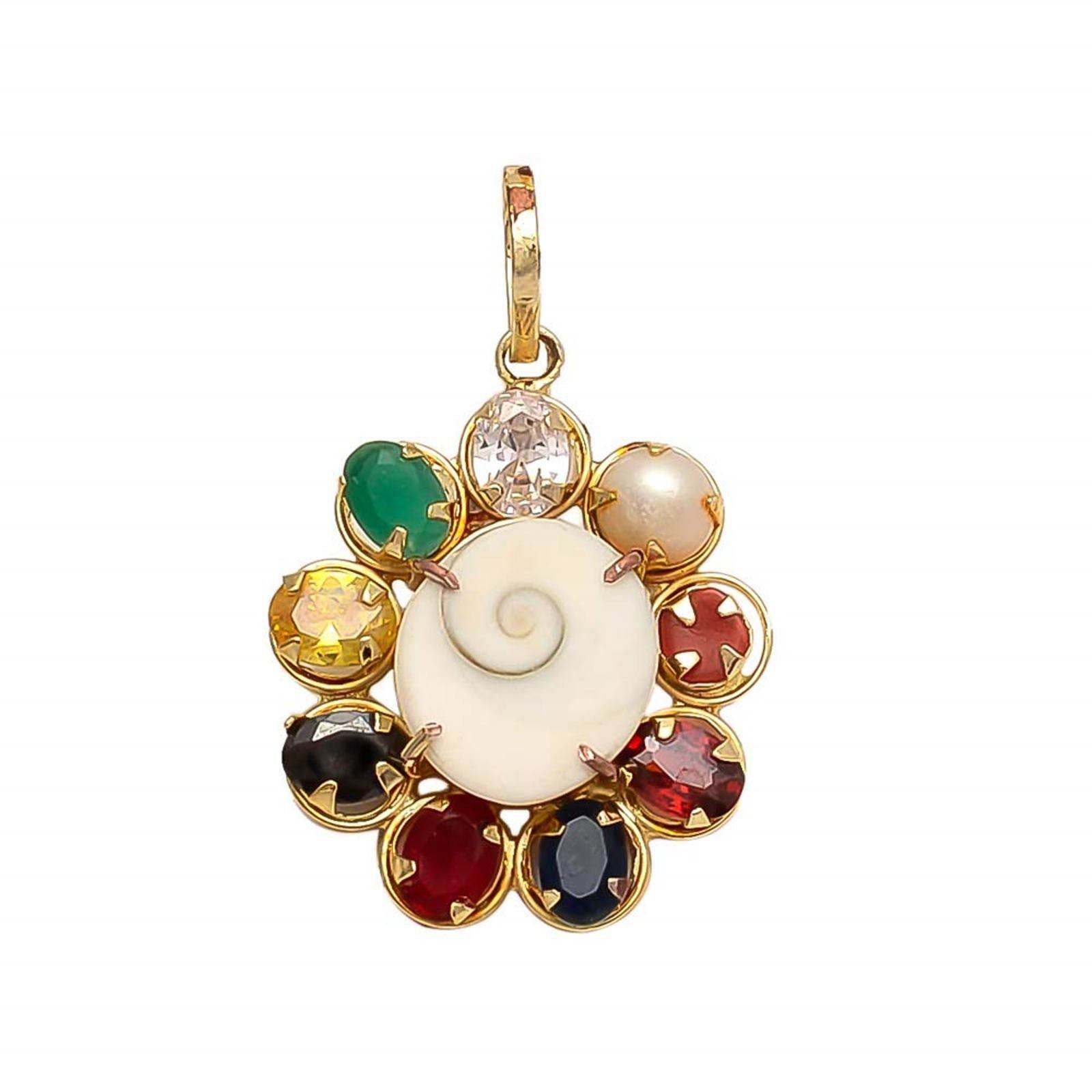 Synthetic Navratan Gomti Chakra Pendant / Locket for Men & Women - Aemorio