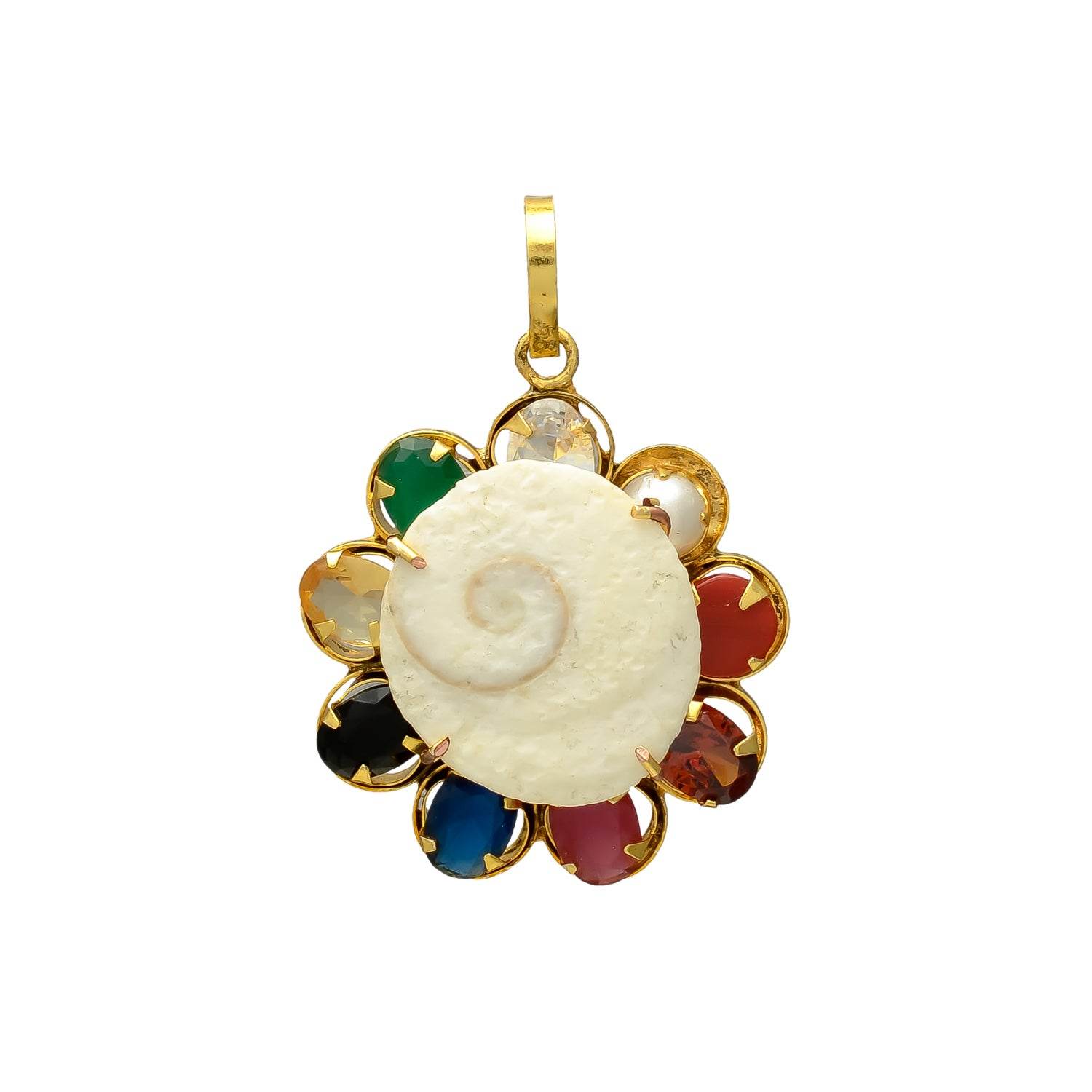 Synthetic Navratan Gomti Chakra Pendant / Locket for Men & Women - Aemorio