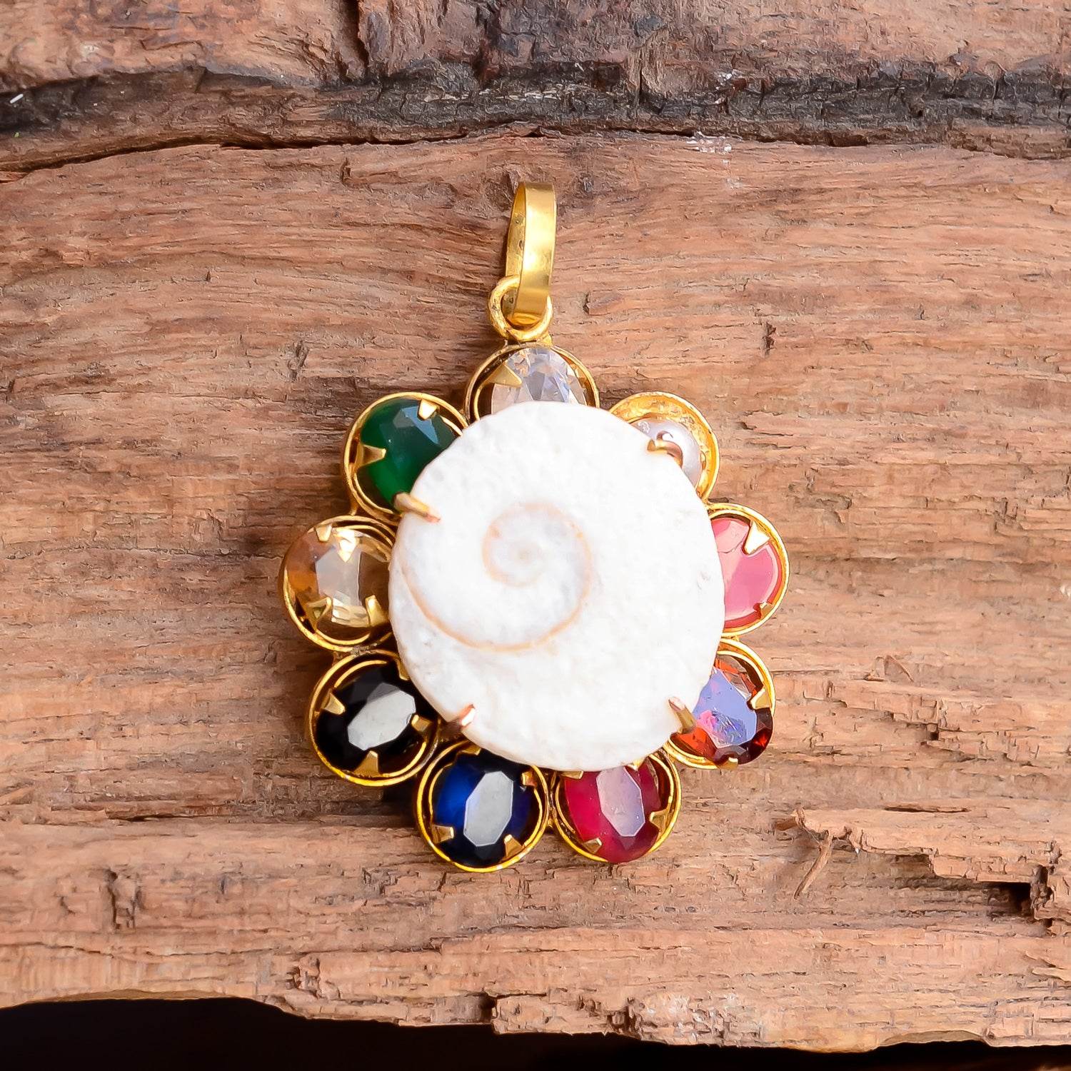 Synthetic Navratan Gomti Chakra Pendant / Locket for Men & Women - Aemorio
