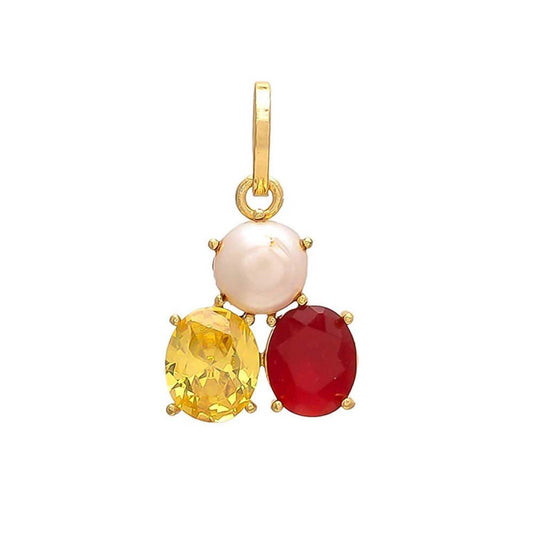 Ruby, Yellow Sapphire & Pearl Pendant for Men and Women - Aemorio