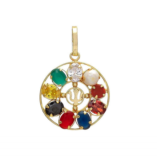 Navratna Trishul Pendant for Men & Women | Spiritual Pendant - Aemorio