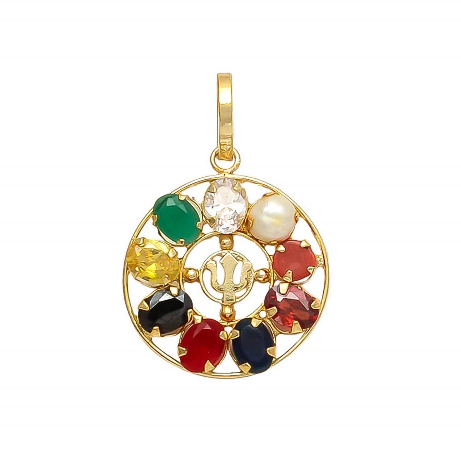 Navratna Trishul Pendant for Men & Women | Spiritual Pendant - Aemorio