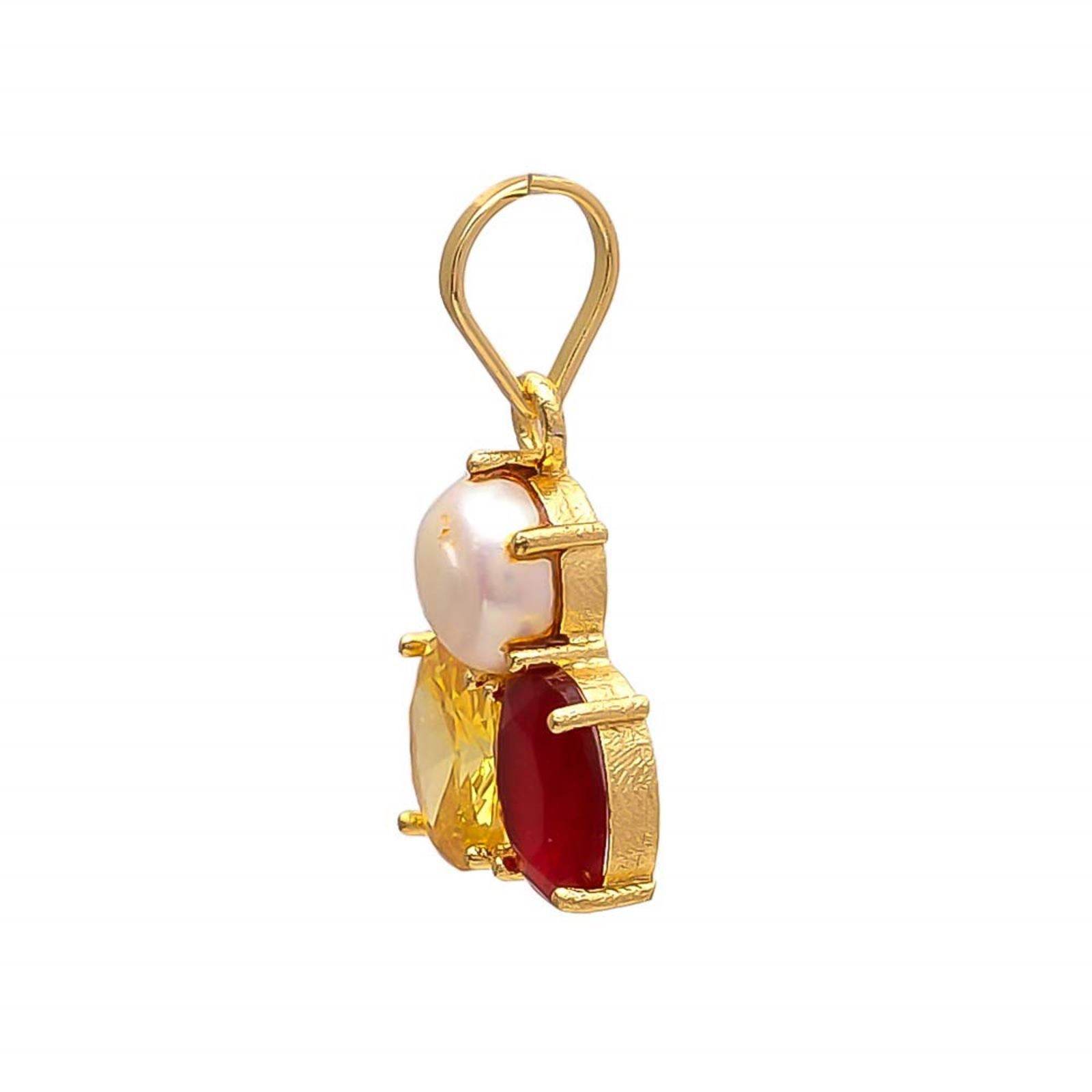Real Pearl, Yellow Sapphire & Ruby Pendant for Men and Women - Aemorio