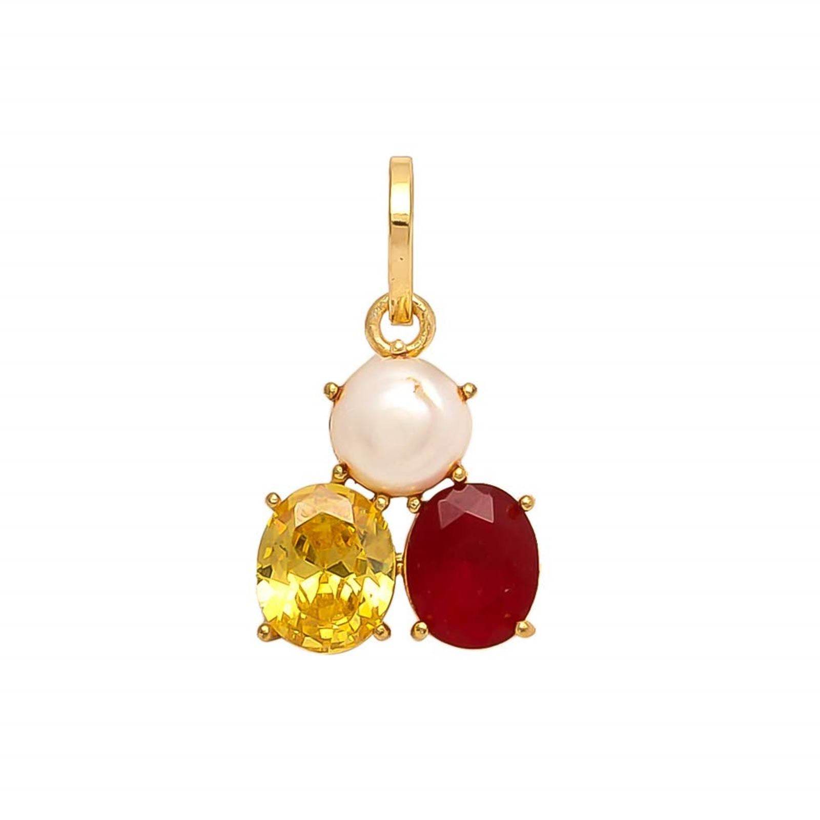 Real Pearl, Yellow Sapphire & Ruby Pendant for Men and Women - Aemorio