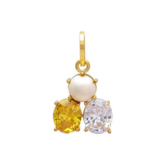 Elegant Synthetic Stone Pearl, Zircon & Yellow Sapphire Pendant - Aemorio