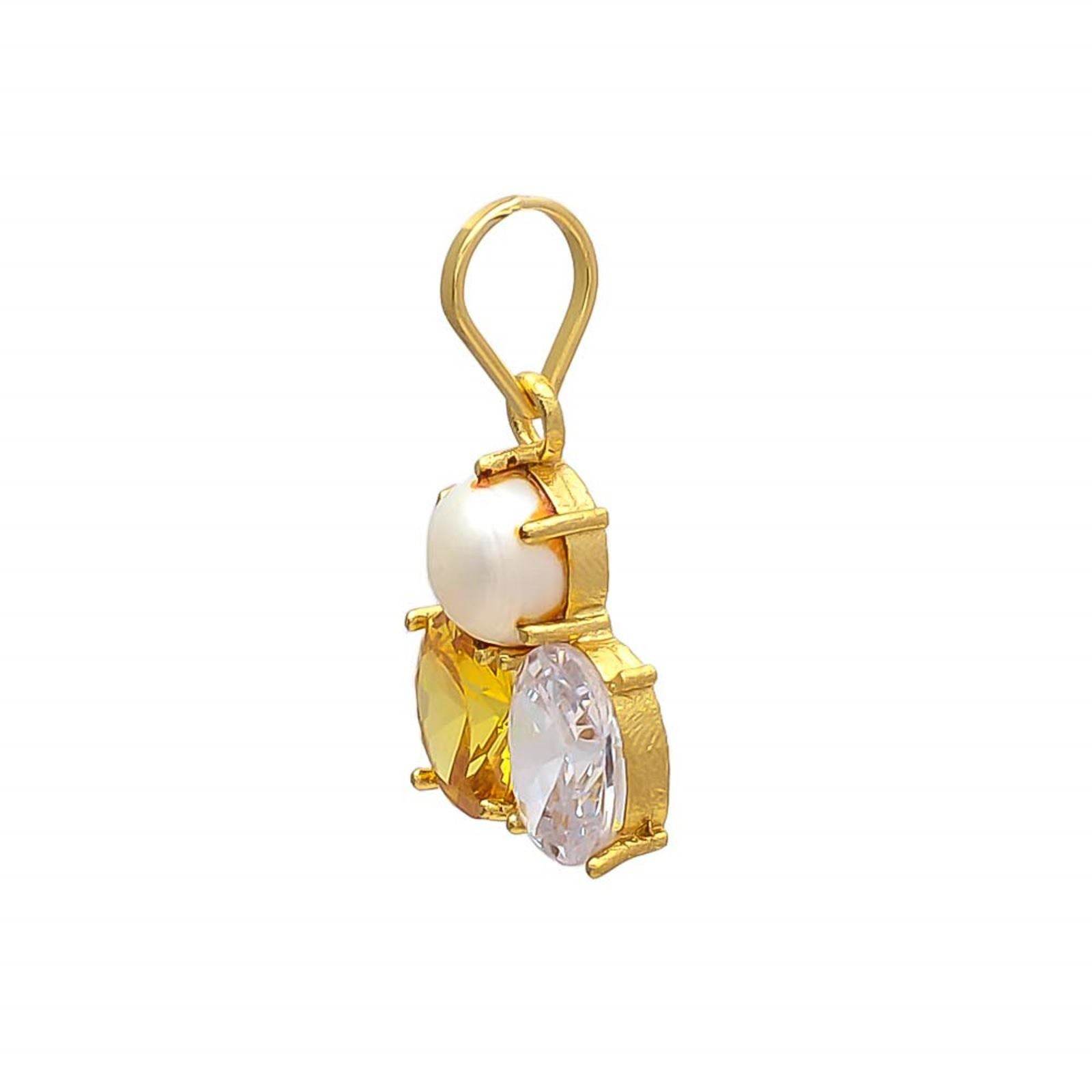Elegant Synthetic Stone Pearl, Zircon & Yellow Sapphire Pendant - Aemorio