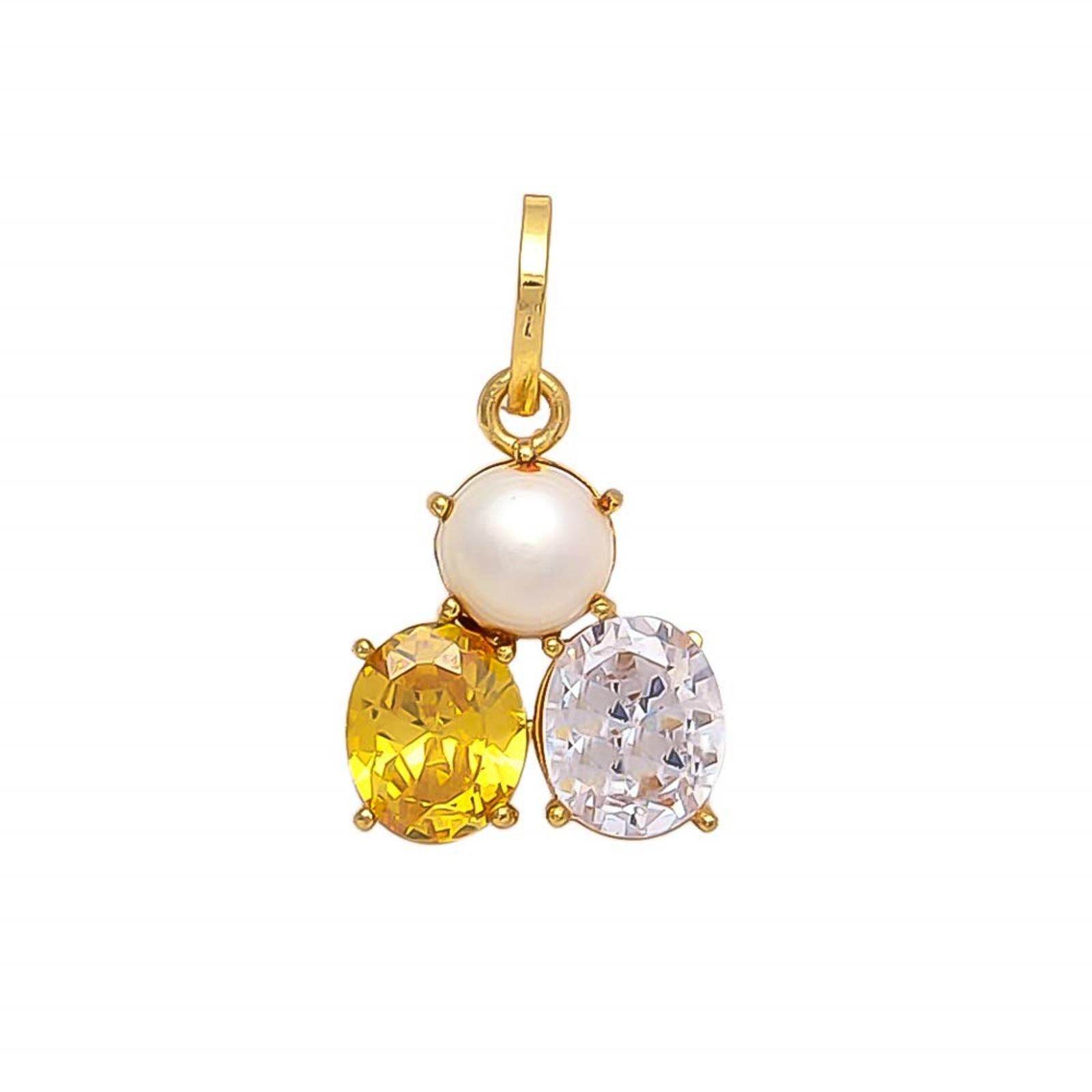 Elegant Synthetic Stone Pearl, Zircon & Yellow Sapphire Pendant - Aemorio