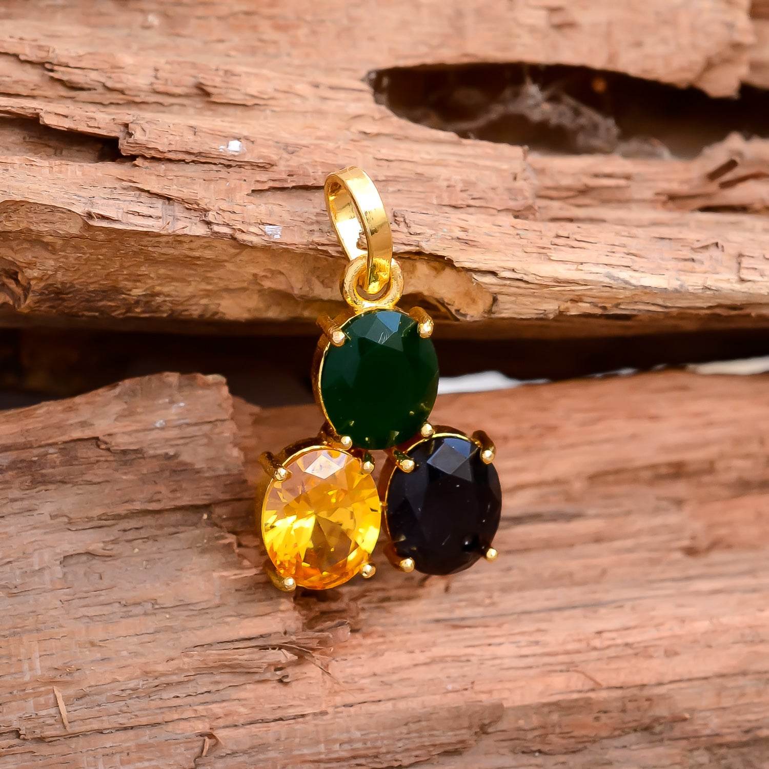 Synthetic Blue, Yellow Sapphire & Emerald Pendant for Men & Women - Aemorio