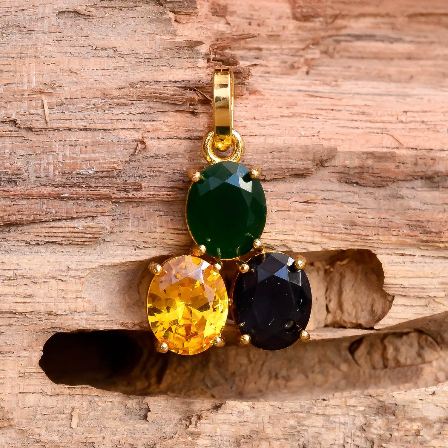 Synthetic Blue, Yellow Sapphire & Emerald Pendant for Men & Women - Aemorio