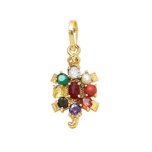 Real Pearl & Navratna Tortoise Shaped Pendant for Men and Women - Aemorio