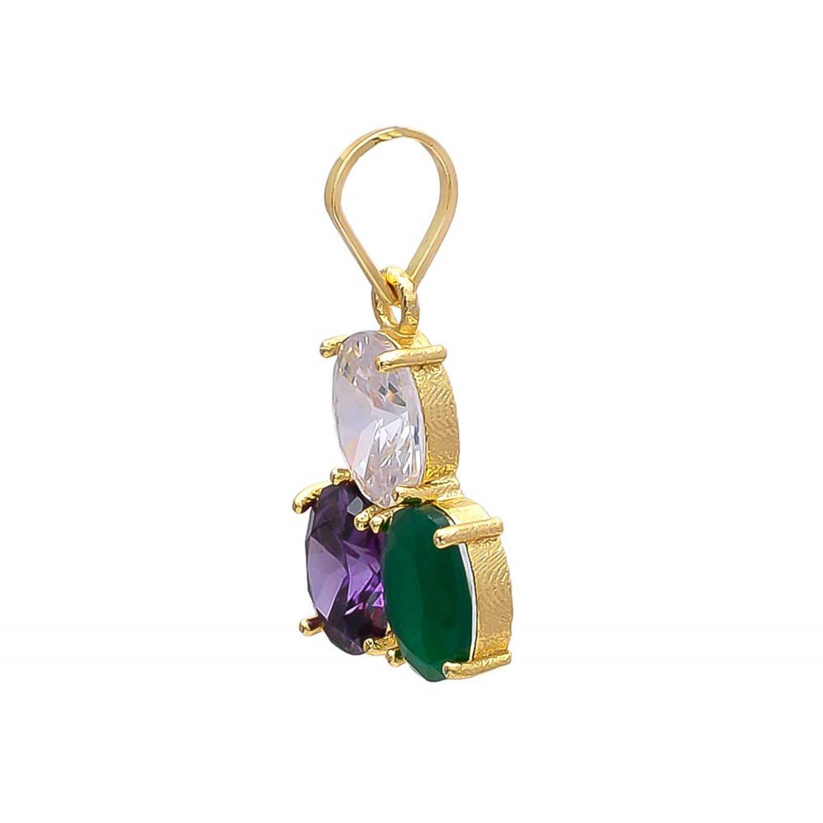 Gold-Plated Pendant with Zircon, Emerald & Blue Sapphire - Aemorio