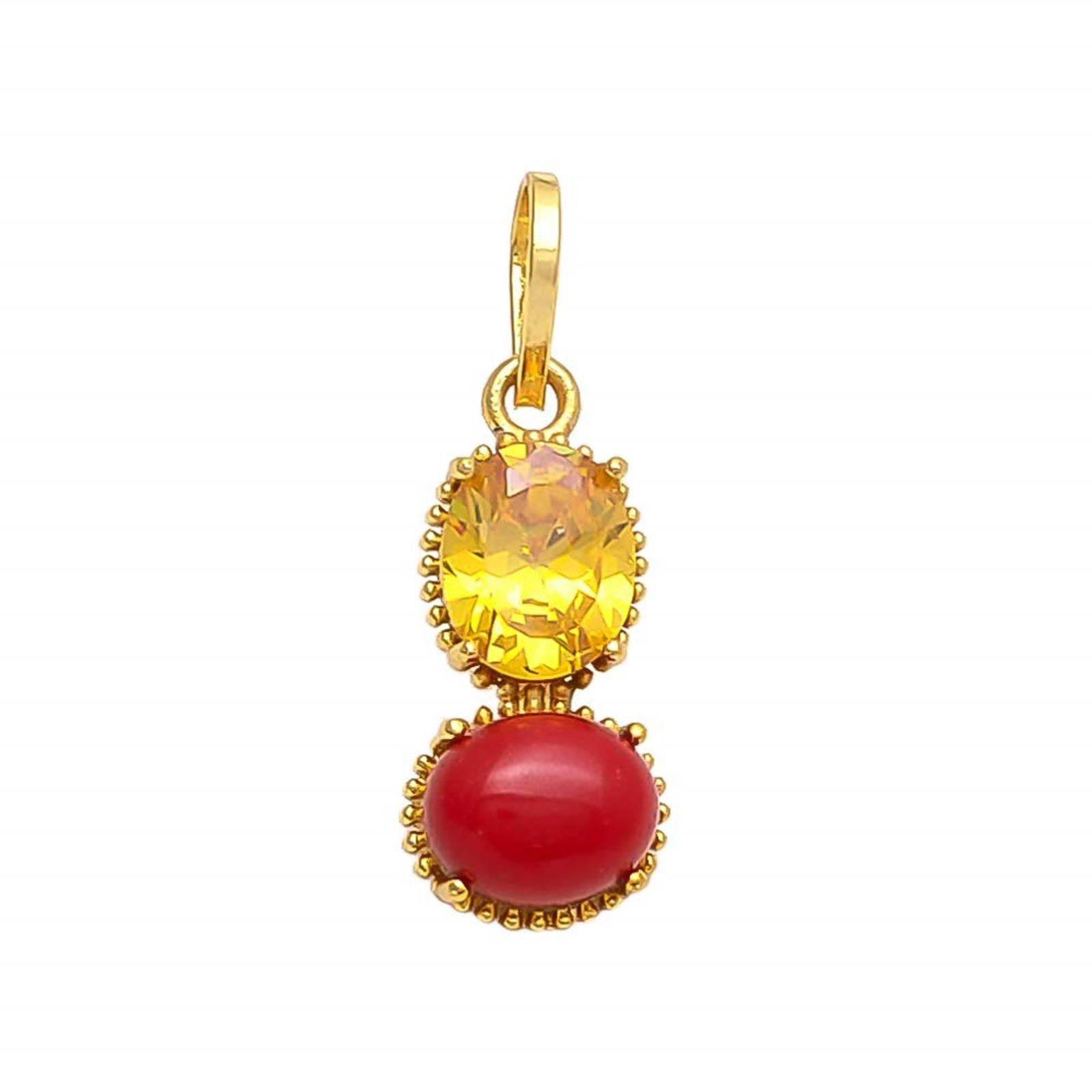 Yellow Sapphire & Coral Pendant for Luck & Prosperity - Aemorio