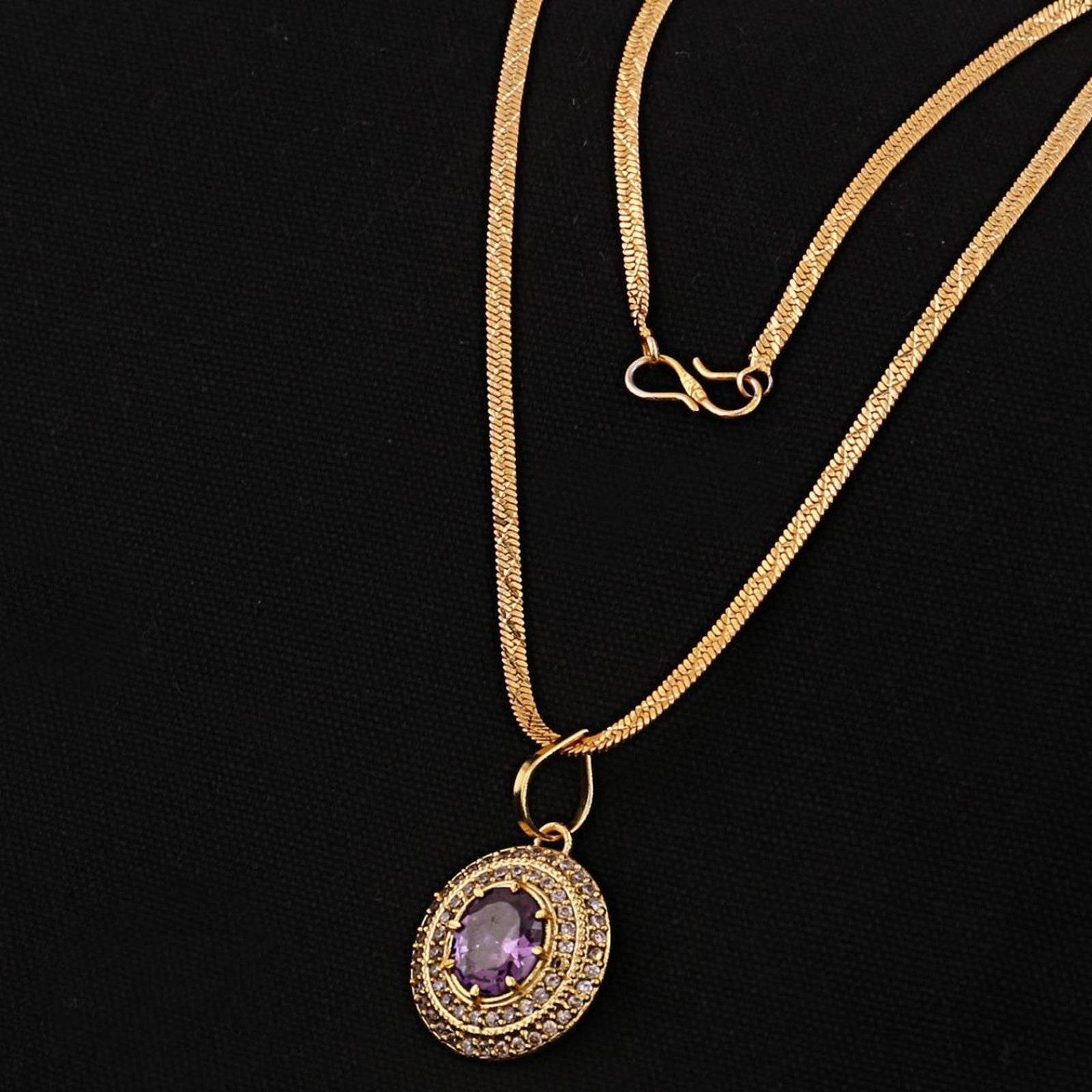 Rhodium Gold Plated Purple Sapphire Pendant - Aemorio