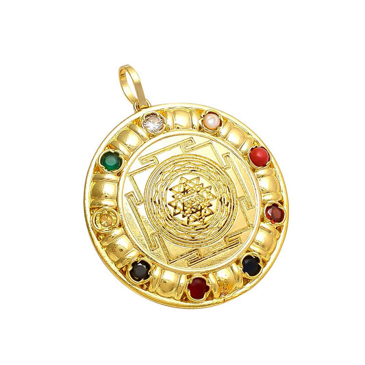 Navratana Shri Yantra Pendant – Powerful & Auspicious - Aemorio