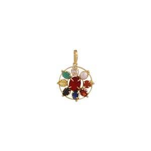 Round Navratana Pendant – 9 Gemstones, Gold Plated - Aemorio
