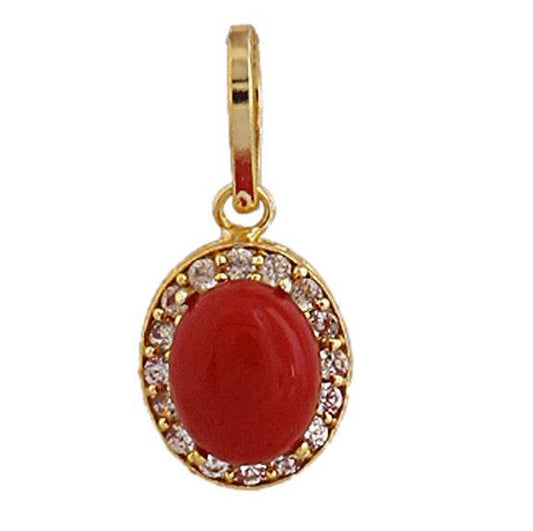 Elegant Synthetic Red Coral & Cubic Zircon Pendant - Aemorio