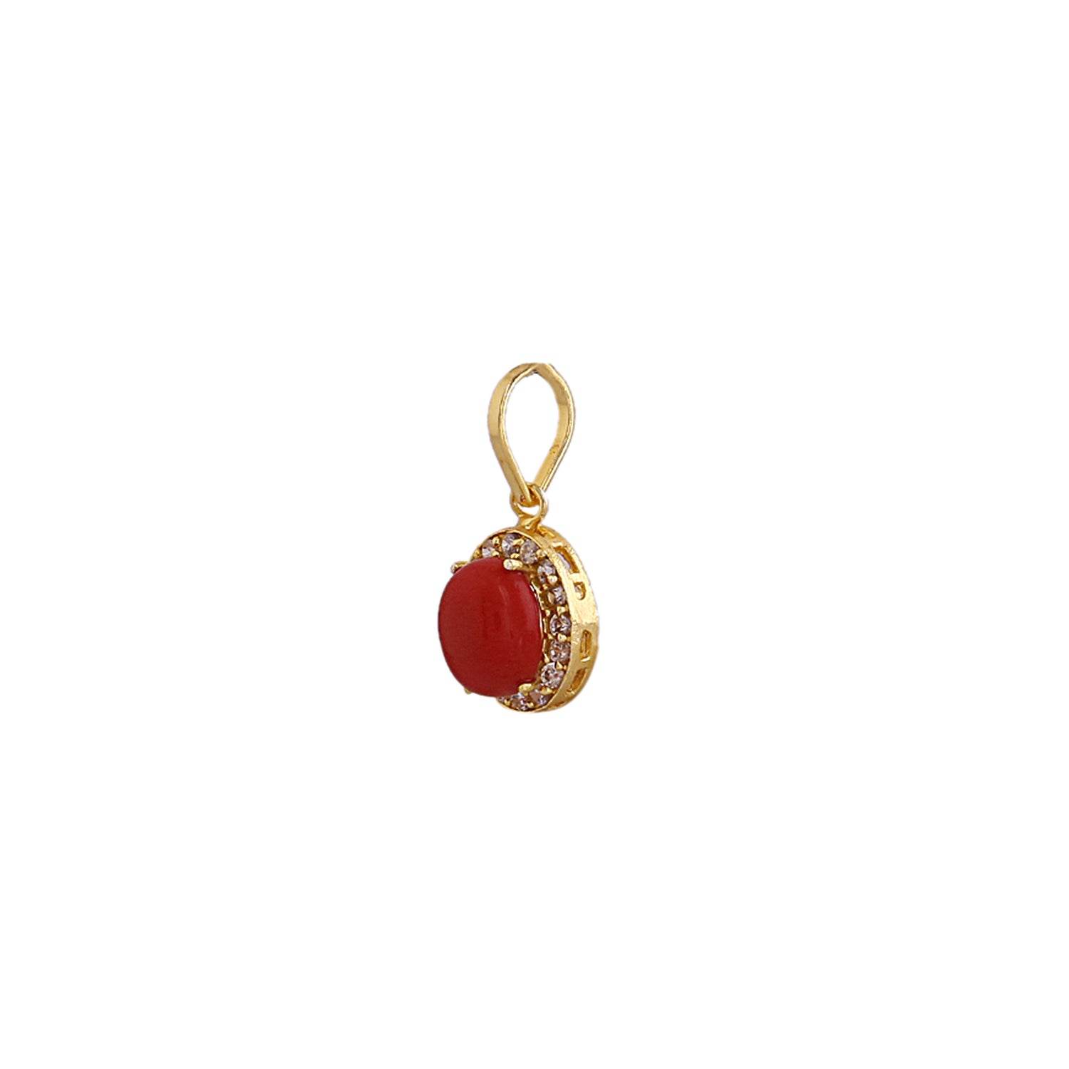 Elegant Synthetic Red Coral & Cubic Zircon Pendant - Aemorio