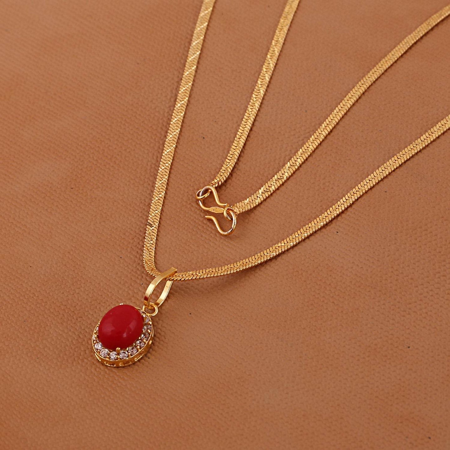 Elegant Synthetic Red Coral & Cubic Zircon Pendant - Aemorio