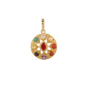 Navratana Pendant – 9 Gemstones, Gold Plated - Aemorio