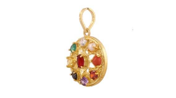 Navratana Pendant – 9 Gemstones, Gold Plated - Aemorio