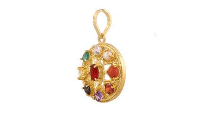 Navratana Pendant – 9 Gemstones, Gold Plated - Aemorio