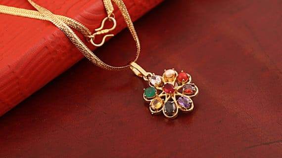 Navratana Pendant – 9 Gemstones, Gold Plated - Aemorio