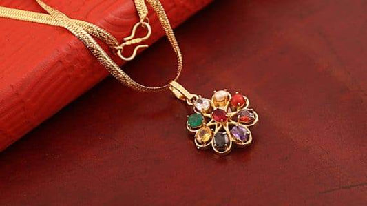 Navratana Pendant – 9 Gemstones, Gold Plated - Aemorio