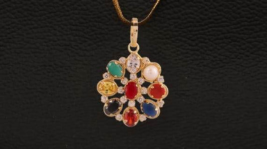 Navratana Pendant with 9 Gemstones – Gold Plated - Aemorio