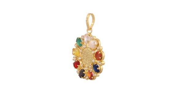 Navratna Shri Yantra Gold-Plated Panchdhatu Pendant - Aemorio
