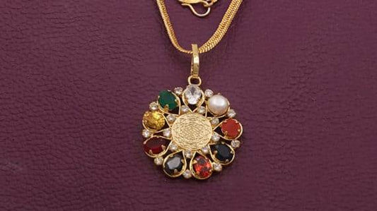 Navratna Shri Yantra Gold-Plated Panchdhatu Pendant - Aemorio
