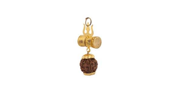 Gold-Plated Damru Trishul Rudraksha Pendant – Panchdhatu - Aemorio