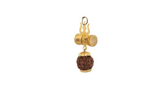 Gold-Plated Damru Trishul Rudraksha Pendant – Panchdhatu - Aemorio