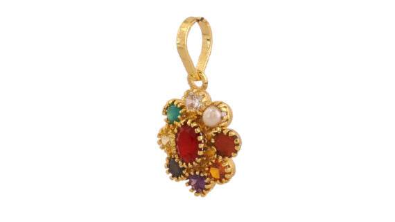 🪷 Navratana Round Pendant – Spiritual Harmony & Prosperity - Aemorio