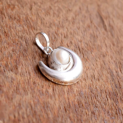 Moon Shape Pearl Pendant - Silver-Plated, Spiritual Benefits - Aemorio
