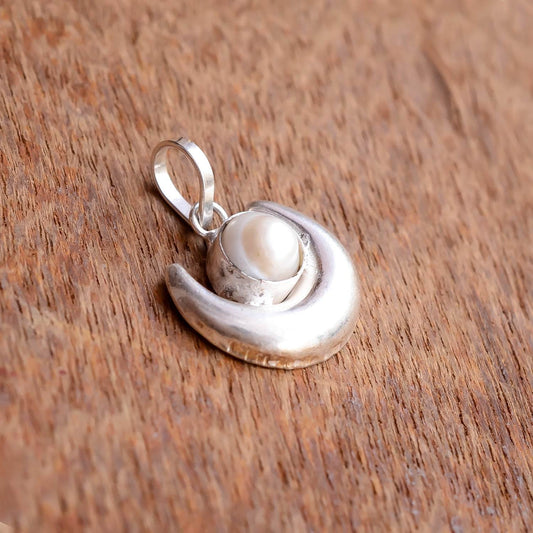 Moon Shape Pearl Pendant - Silver-Plated, Spiritual Benefits - Aemorio