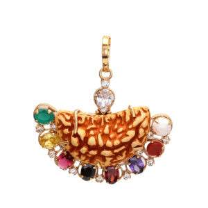 One Mukhi Rudraksha Pendant with Navratna Gemstones - Aemorio
