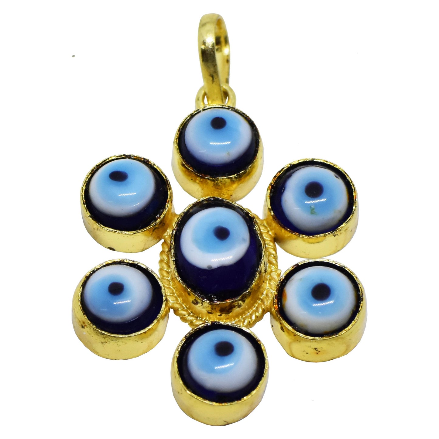 Seven Evil Eye Nazar Protection Pendant – Gold Plated - Aemorio