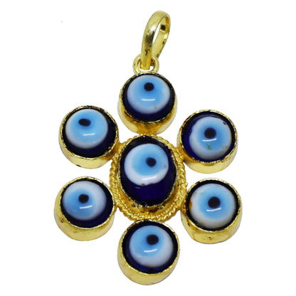 Seven Evil Eye Nazar Protection Pendant – Gold Plated - Aemorio