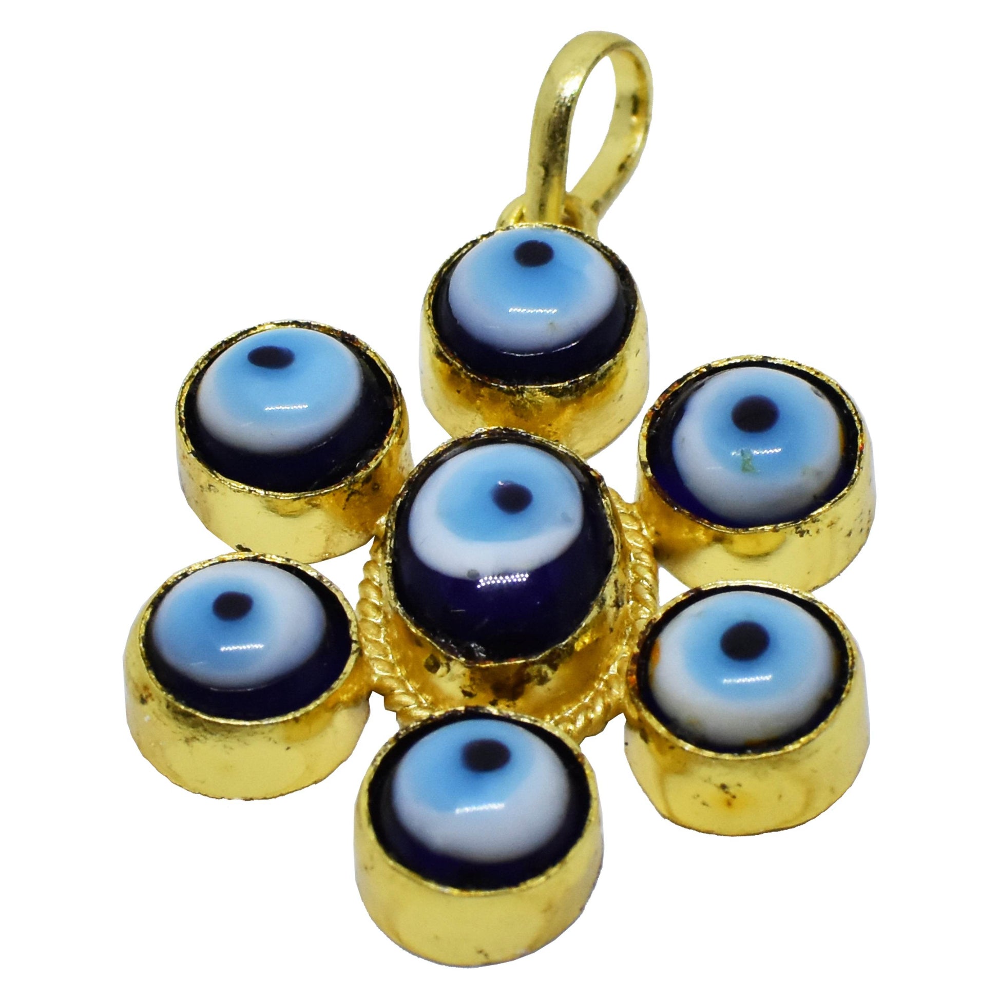 Seven Evil Eye Nazar Protection Pendant – Gold Plated - Aemorio